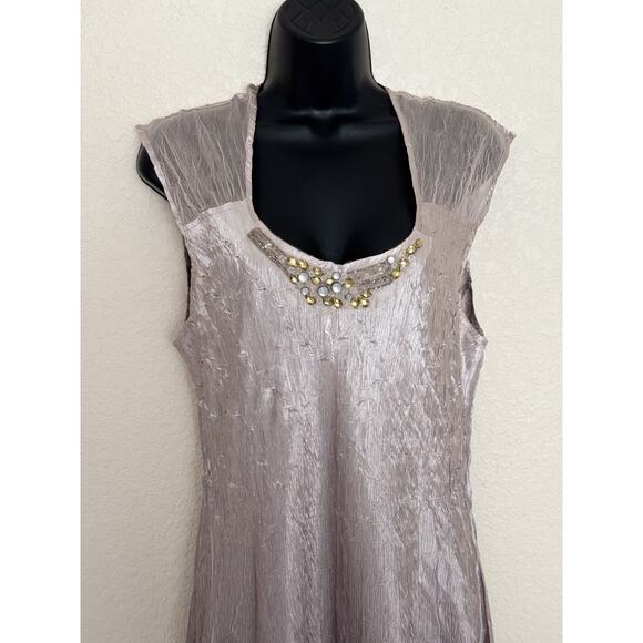 Komarov Crinkle Dress Sleeveless Gown XL Charmeuse Beaded Fairy Ethereal Whimsy - Picture 6 of 9